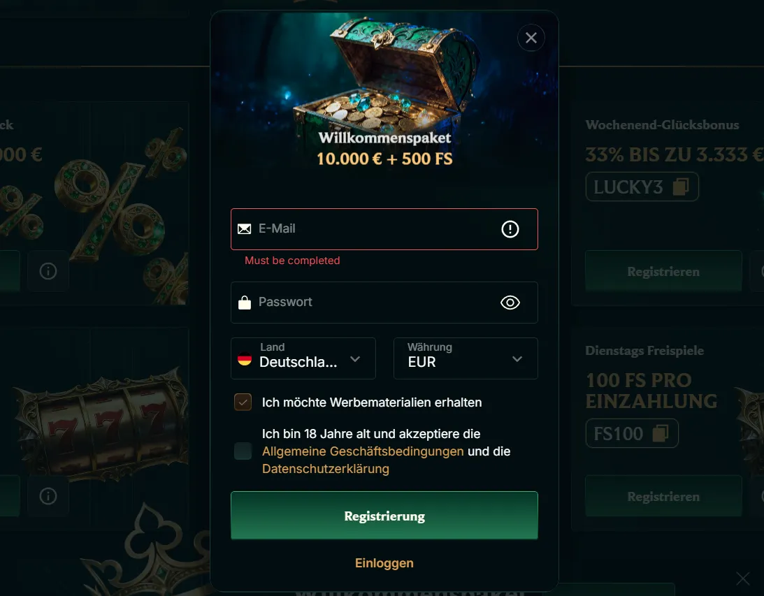 Faircrown Casino Registrierung und Konto erstellen